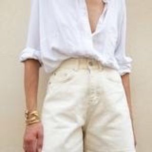 High Waisted Denim Shorts in Light Beige